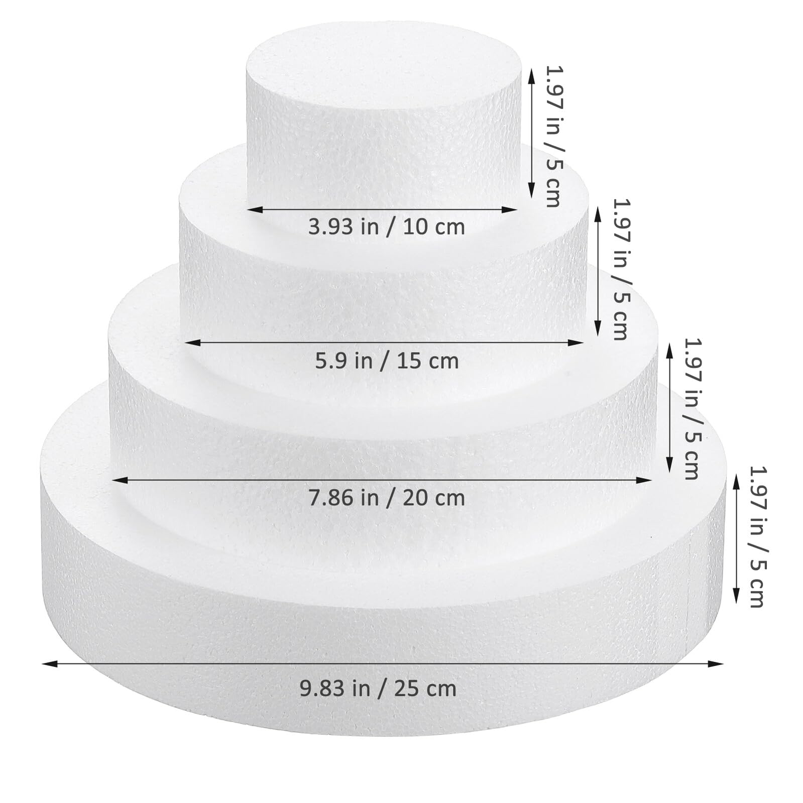 Set 8 Pezzi Manichini Rotondi per Torta in Schiuma, 4-10 Pollici (10-25 Cm) Altezza 5 Cm, per Decorazione di Torte Finte, Esposizione e Pratica di Decorazione per Eventi