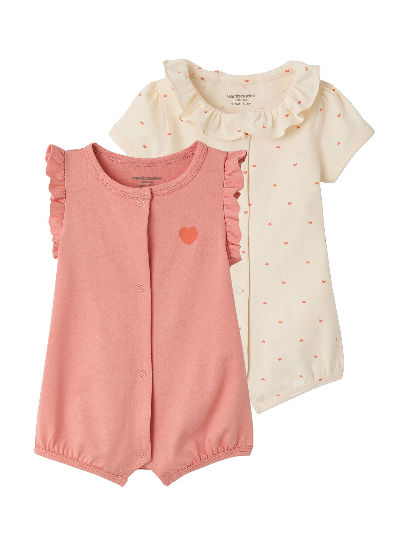 VERTBAUDET Lot 2 Combishort bébé Fille Coton Bio