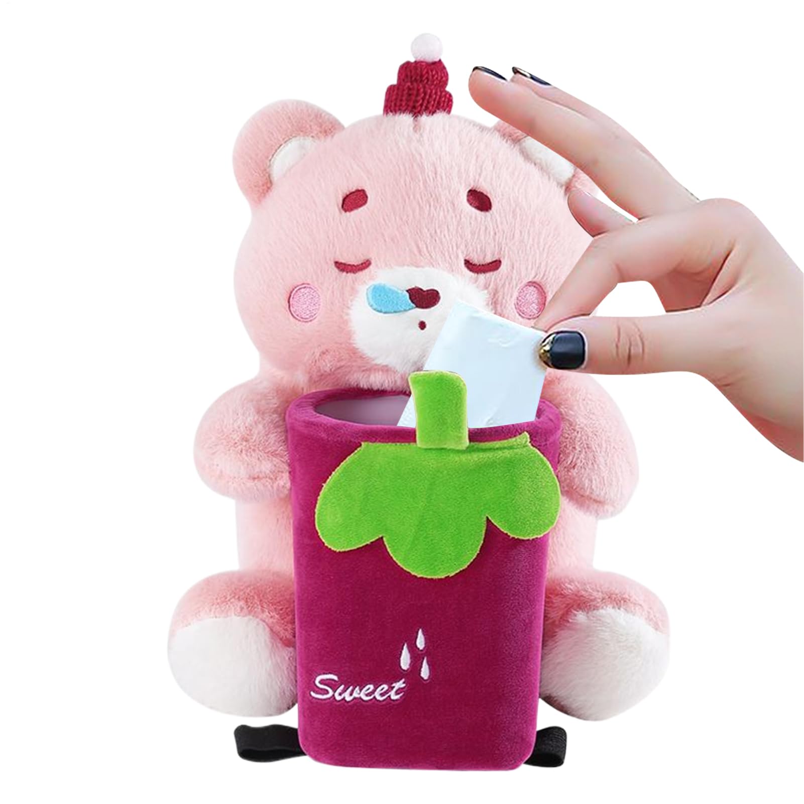 Porta pañuelos y cubo de basura para coche en peluche suave con bolsillos para guardar el móvil
