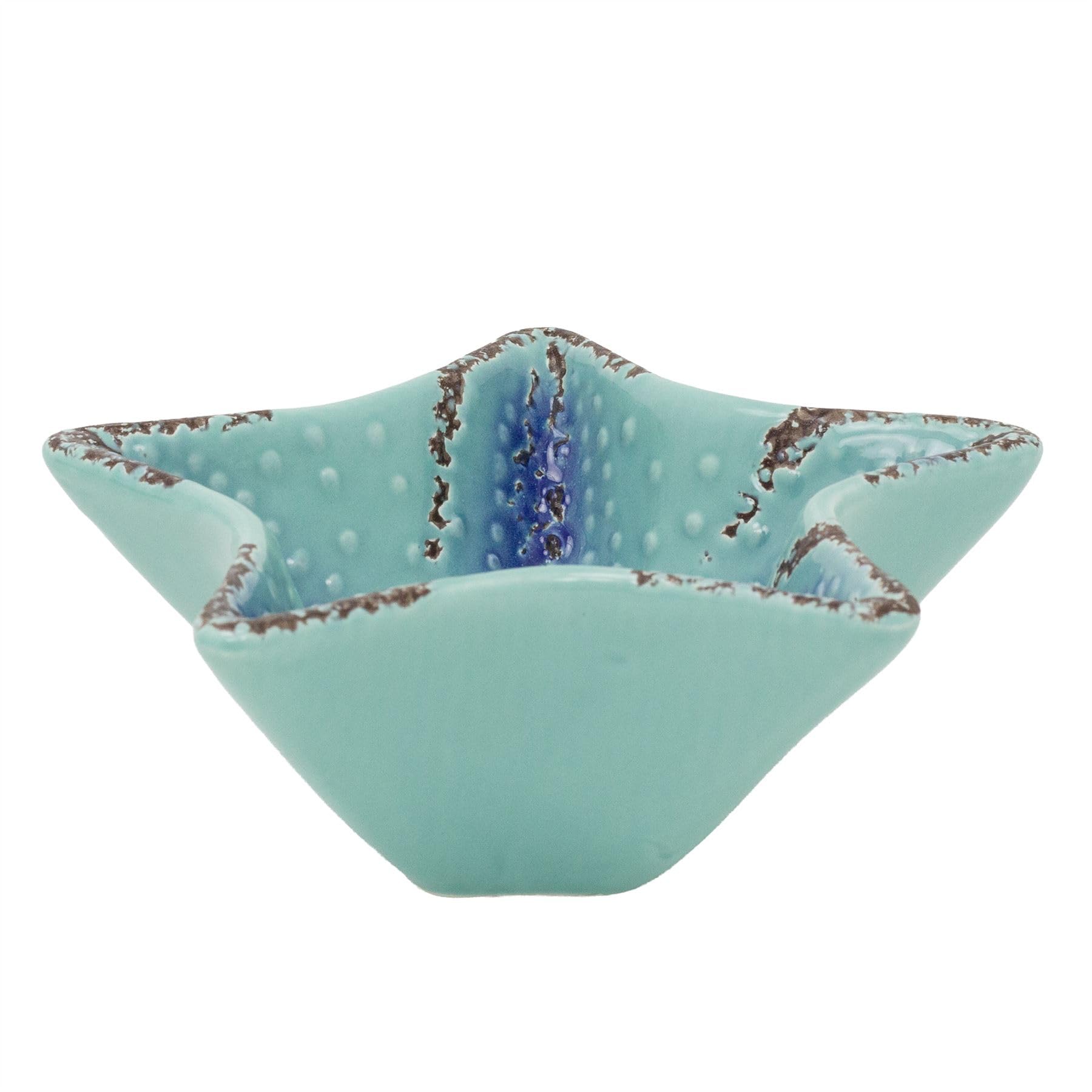 Carousel Home Large Ceramic Starfish Trinket Bowl, 20cm Nautical Jewellery Dish, Blue Turquoise Ombre Glaze Coastal Ornament