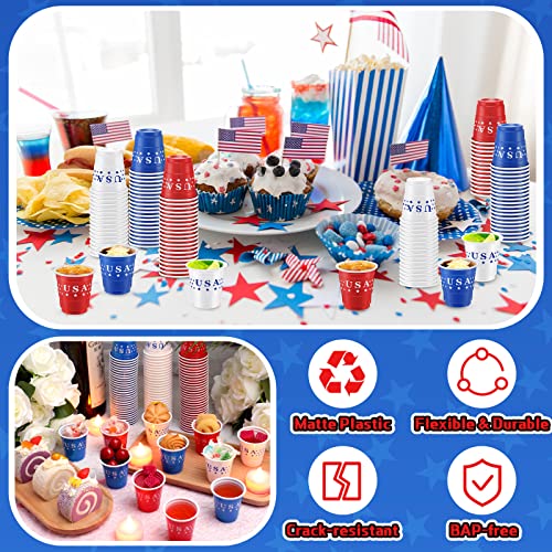 Lounsweer 100 Pcs Plastic Shot Glasses Shot Cups 2 Oz Disposable Shot Cups Mini Party Shot Glasses For Bachelorette Birthday Drinking Tasting Serving Snack Samples Cup (Red, White, Blue, Star) #TOP2