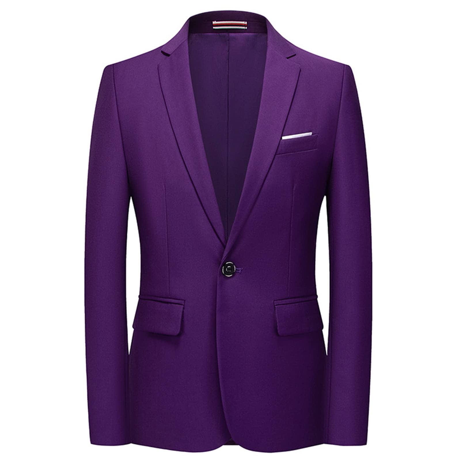 Men Slim Fit Daily Blazer One Button Lapel Slim Fit Business Jacket Solid Casual Formal Wedding Party Sport Coat (Purple,Medium)