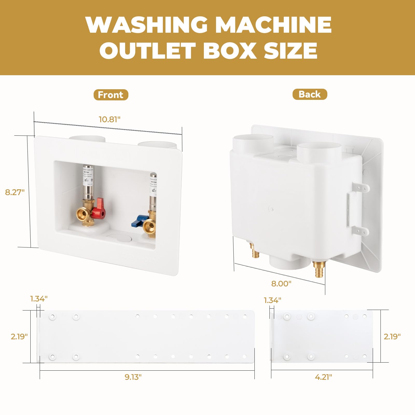 Boîte de sortie de machine à laver de qualité supérieure, avec pare-marteau à eau en acier inoxydable, sertissage Pex 1,27 cm x connexion MHT de 1,9 cm, boîte de sortie de valve de
