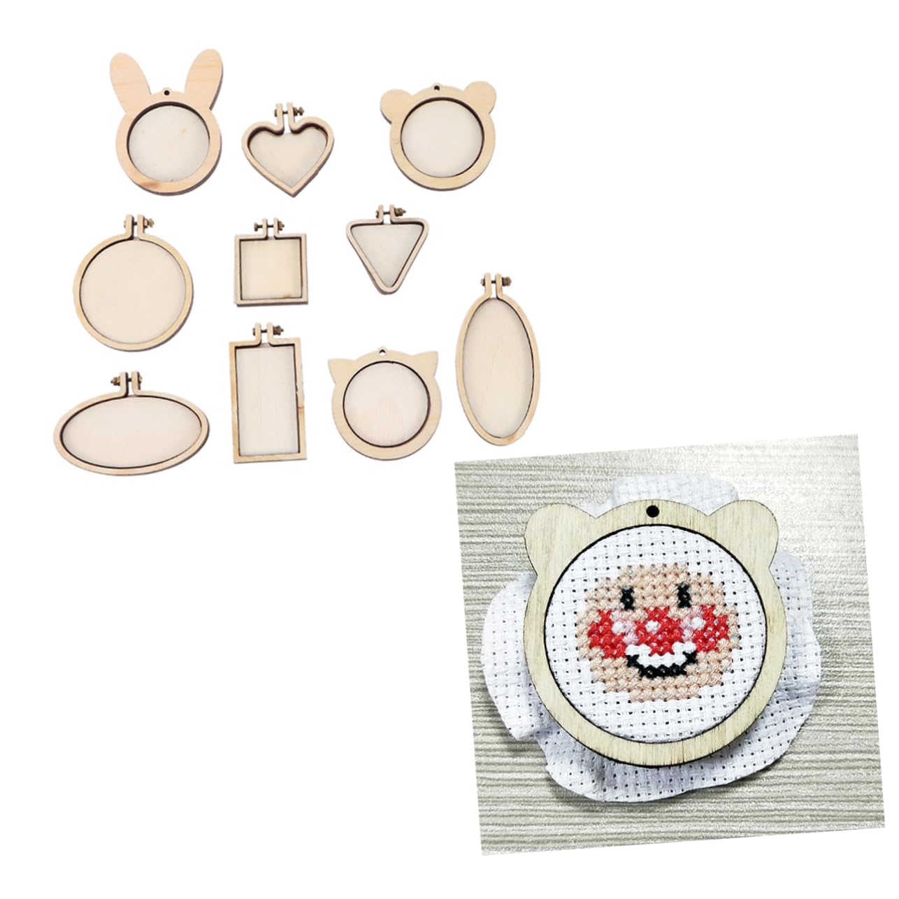 SEWACC 24piezas Aros De Bordado De Madera Para Manualidades Fijación Sencilla Incluye Formas Redondas Ovaladas Triangulares Para Proyectos De Costura y Bordado