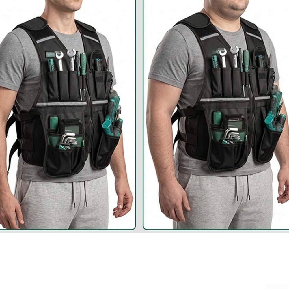 Gilet à outils réfléchissant avec poches en maille réglable pour