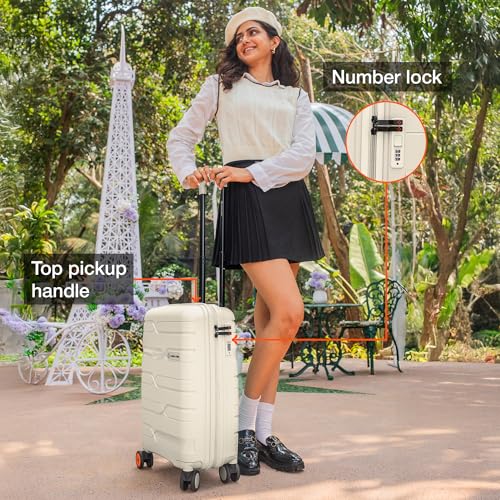Image of Nasher Miles Polypropylene 360 Degree Paris Hard-Sided Cabin Luggage 20 inch | 55cm | 8 Wheels Small Trolley Bag for Travel | Suitcase (White)