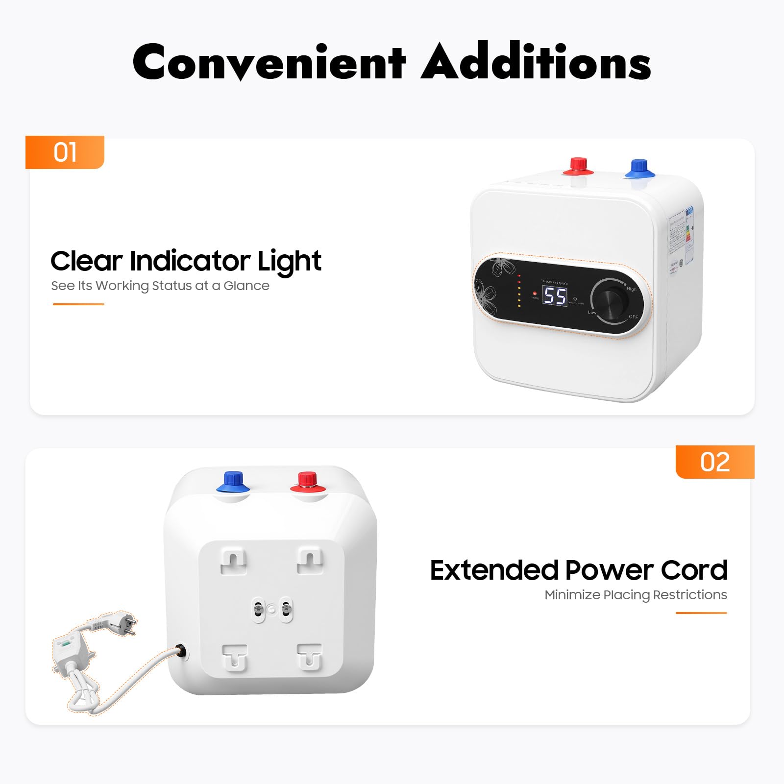 MINRS Podszafkowy bojler do kuchni, pojemność 1500 W, 220 V, podgrzewacz wody 30-65°C, do umywalek, kuchni, łazienki, biały