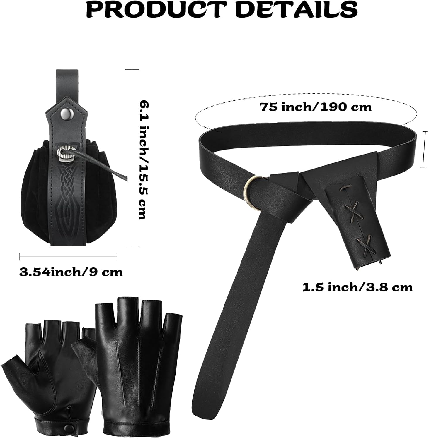 9Pcs Medieval Knight Leather Belt Shawl Men Renaissance Set Shoulder Cape Scarf Buckle Bracers Retro Sword Gloves - Image 3