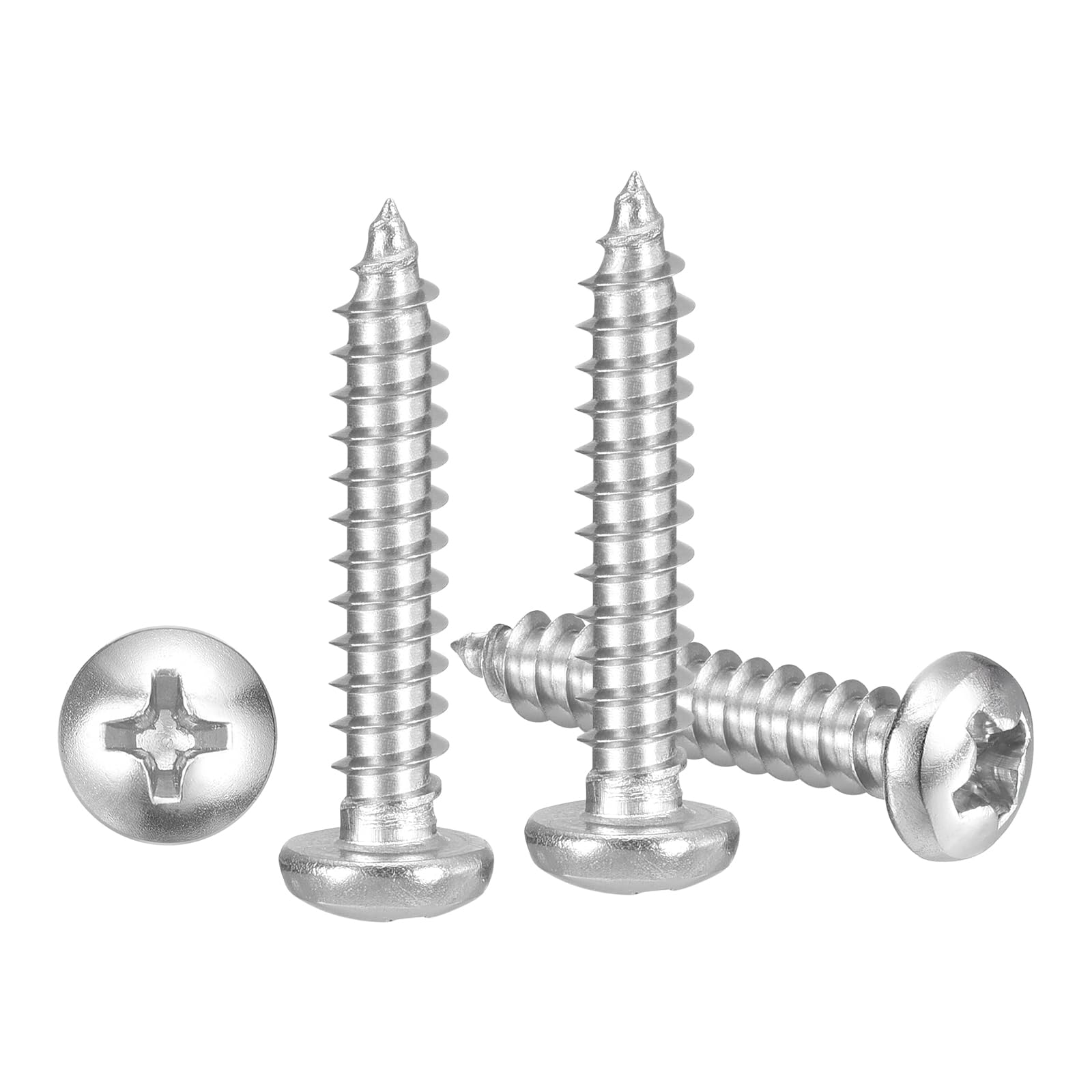 METALLIXITY Phillips Pan Head Self Tapping Screws(M4x20) 50Pcs, 304 Stainless Steel Self Drilling Screw for Metal Wood Plastic, for Cabinet Wall Shutter Plate Rock Furniture, Silver Tone โ image 1