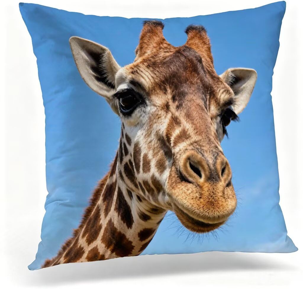 Coussin extérieur 65x65 cm girafe en lin pour terrasse et canapé V-9545D