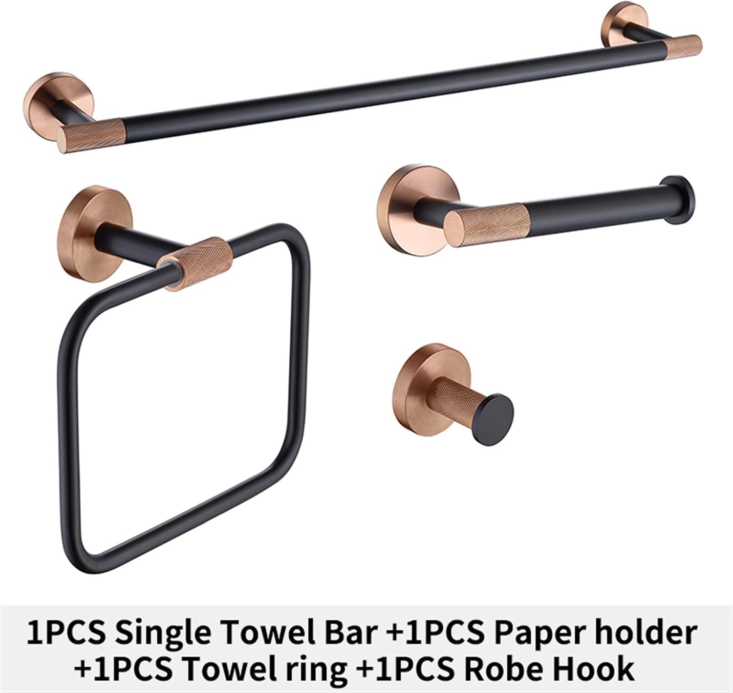 Nordic 4-PCS Rose Gold Black Single Bar Towel Rack Towel Ring Bath Towel Coat Hook Toilet Paper Holder Bathroom Accessories (Color : Paper Holder) (Whole Set)