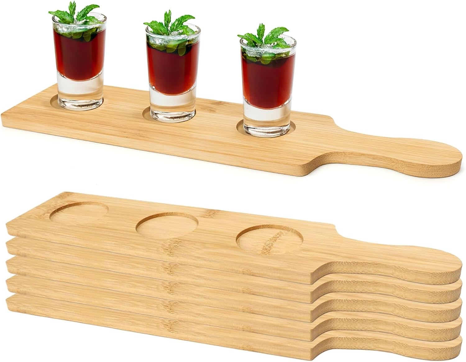 6 PCS Wooden Flight Board for Tasting, 3 Slots Wine Holder Serving Tray, Beer Whiskey Sampler Paddle, 2.2 in Slot Wood Drink Glass Display Rack for Bar, Restaurant, Kitchen, Party