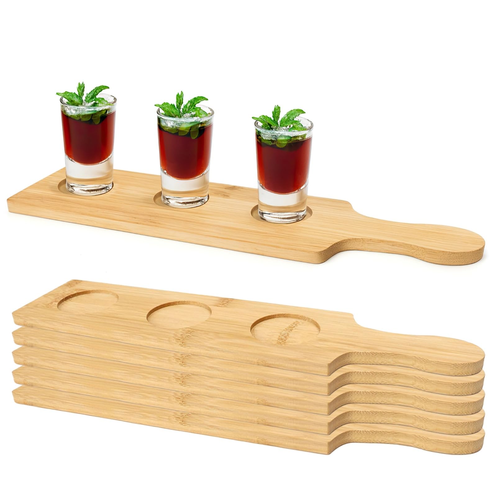 6 tavolette in legno per degustazione, vassoio da portata con 3 fessure per vino, birra, whisky, campionatore, slot da 5,6 cm, espositore in legno per bar, ristorante, cucina, feste