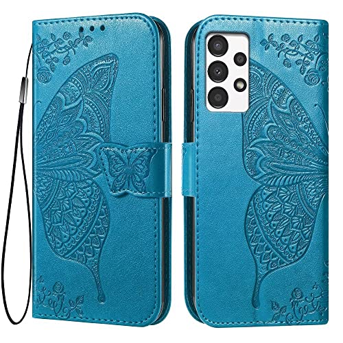 Custodia per Samsung Galaxy A13 4G 6.6 Inches Flip Folio Cover Magnetica per Telefono con 3 Slot per Schede 1 Portafoglio Case - blu pelle