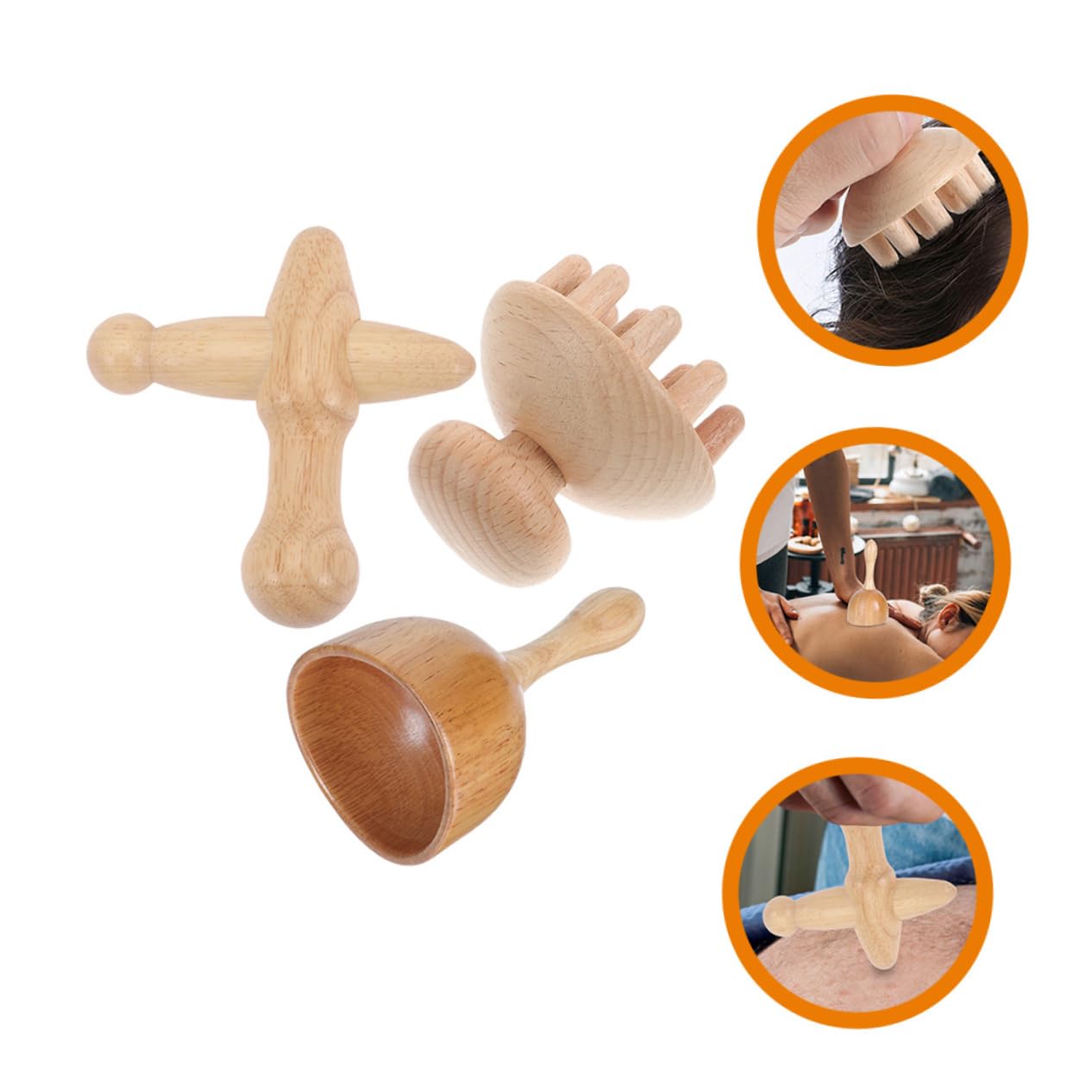 FRCOLOR 3 Sätze Haushaltsschröpfen Buchenholz Massagegerät Schabebrett Holztherapie Massagebecher Pilzkopfmassagegerät Massageset Tragbar Tiefes Gewebe Massieren Stöcke Bildhauerei Körper
