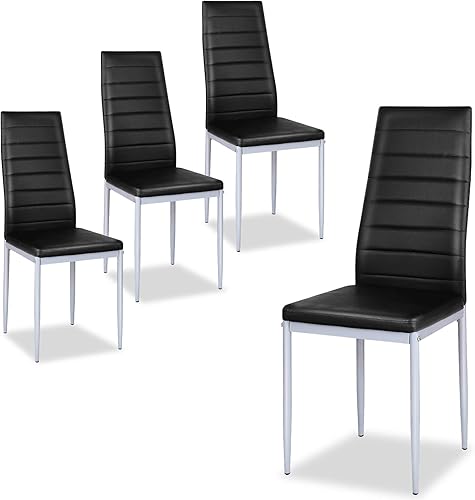 Miniatura 10 de KOTEK Juego de 4 sillas de comedor de piel sintética, sillas laterales tapizadas con respaldo alto ergonómico y marco de acero, sillas laterales de