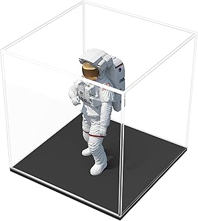 HEMYLU Acrylic Box with Matte Black Base, Fully Assembled Clear Acrylic Display Case, Preassembled Display Case for Collectibles, Toys (5x5x5 inch)