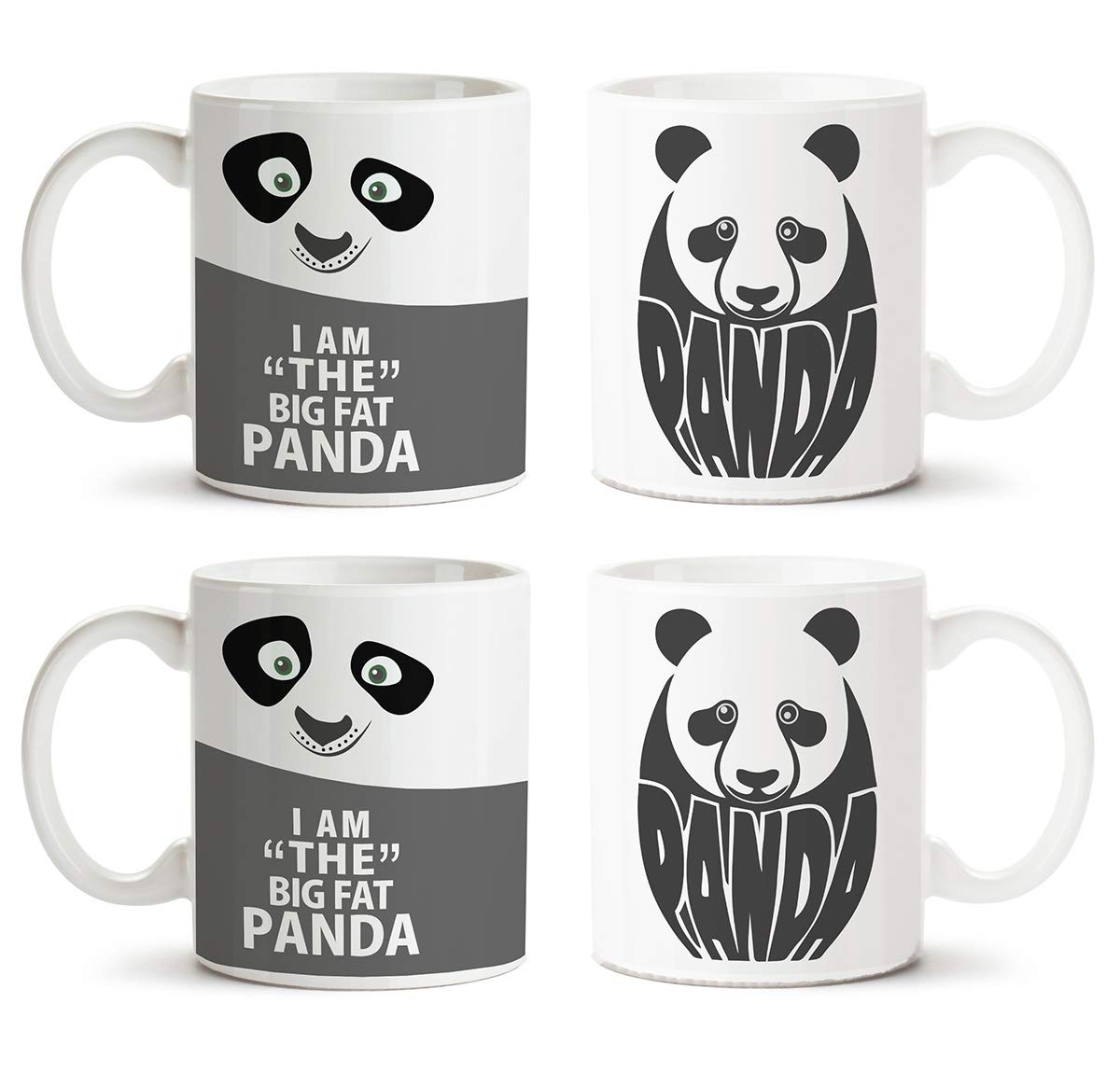 Motivate Box Ceramic I Am The Big Fat Panda and Panda Printed Coffee Mugs, 330 Ml, Multicolor, 4 Piece