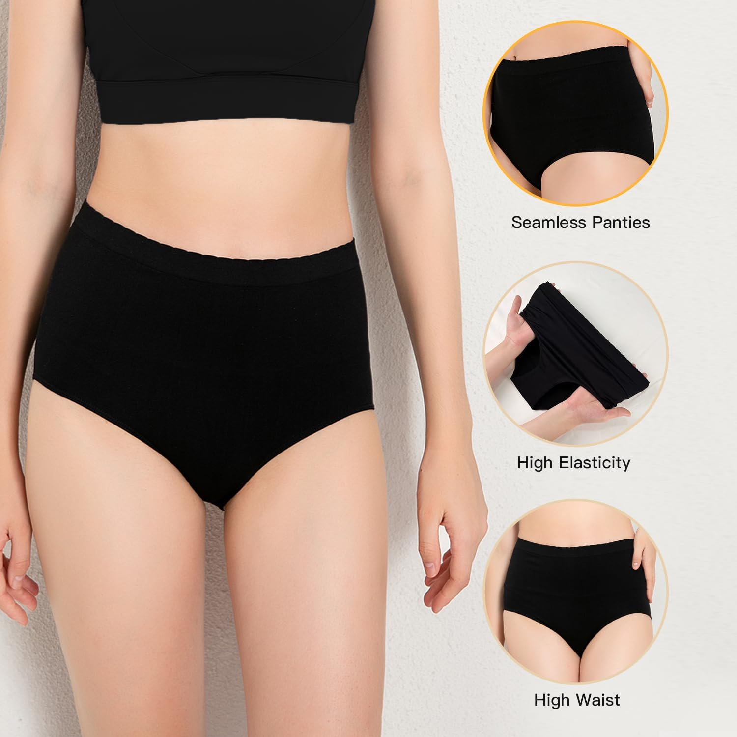 Hlizonn Women’s High Waist Underwear 6-Pack, Soft Stretchy Breathable Panties, Moisture-Wicking Full Coverage Briefs - Image 2