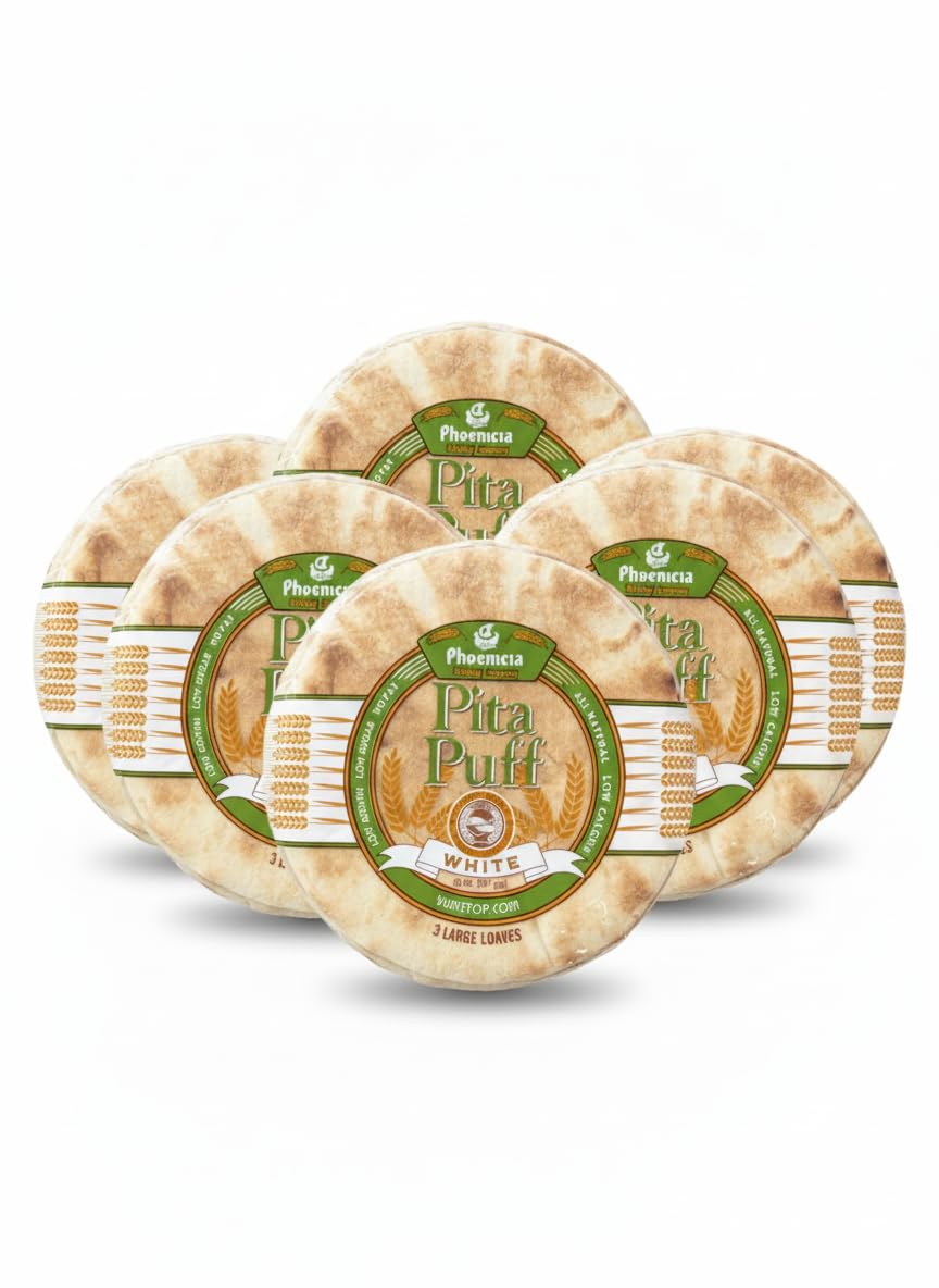 Phoenicia White Arabic Pita Bread, Fresh Large Size, Halal – 9 Pieces, 24 oz (681 g) (Pack of 5)