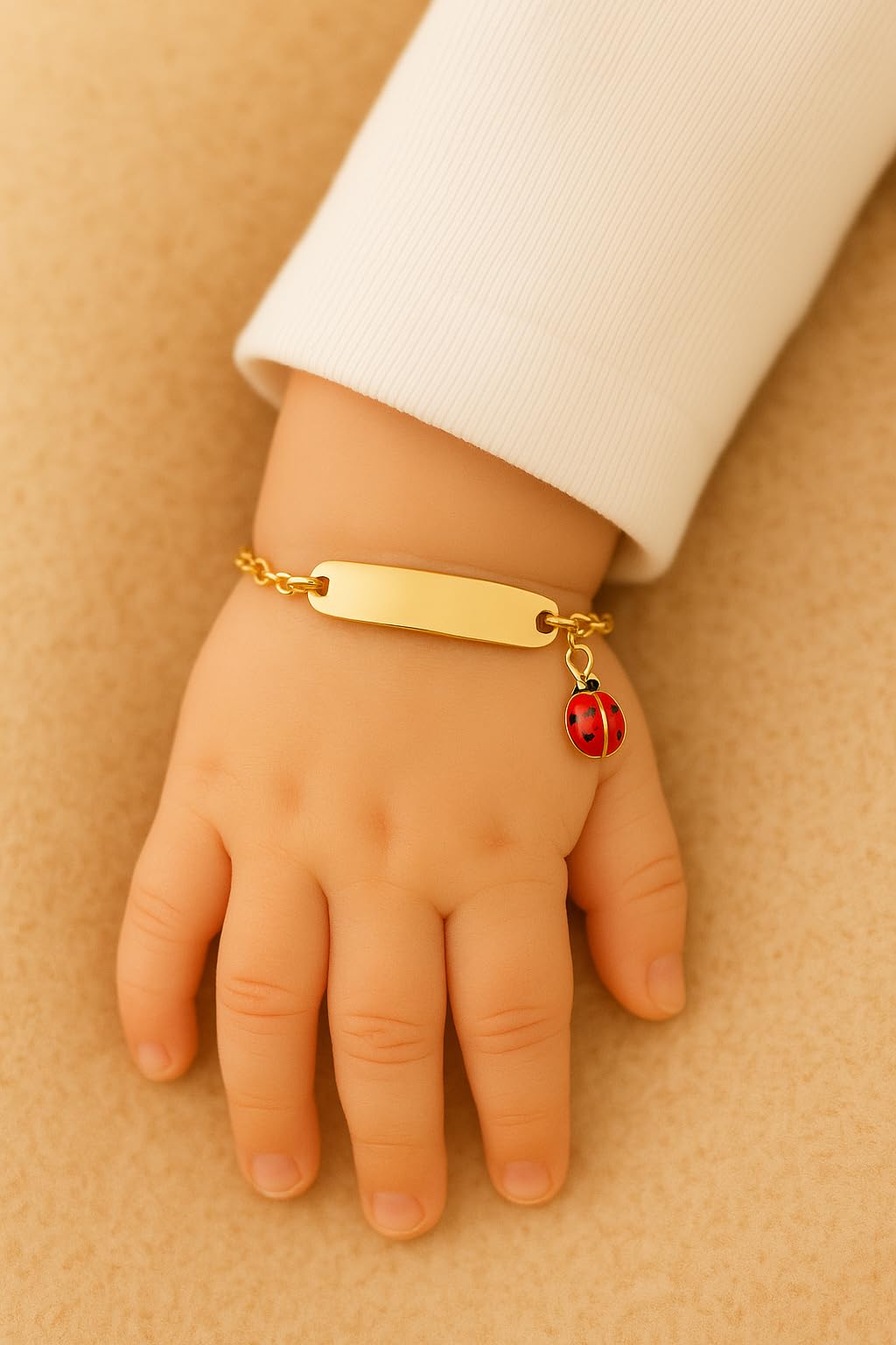 JC Schmuck 333 Gold Baby ID-Armband Kinder Goldarmband 14 cm mit Marienkäfer Anhänger rot I Figaro Armband mit Gravur Taufarmband Gold Namensarmband I Kinderschmuck | Made in Germany | 5.5305224
