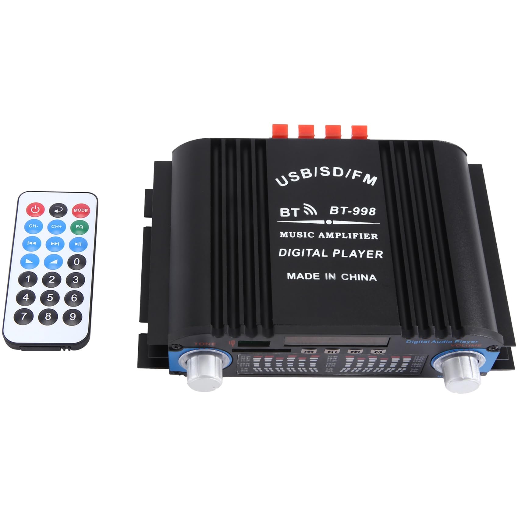 Amplificateur Audio Voiture 4 Canaux 1600W - Bluetooth, USB, SD, Radio FM - Compatible Télécommande, Puissance Sonore
