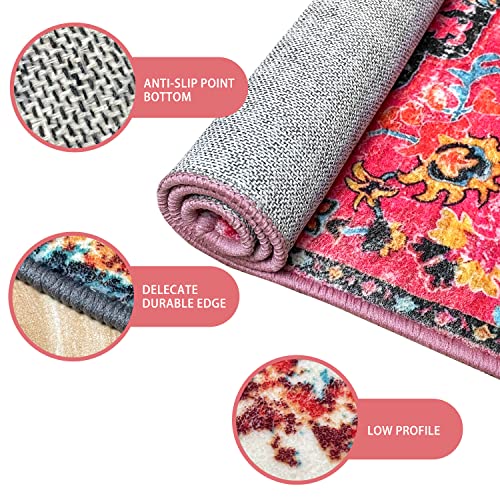 Earthall Washable Rug Kitchen Runner - 2X8 Bohemian Bathroom Rugs, Vintage Boho Hallway Runner, Non-Slip Oriental Colorful Accent Rugs For Living Room, Indoor Outdoor Door Mats Carpet #TOP3