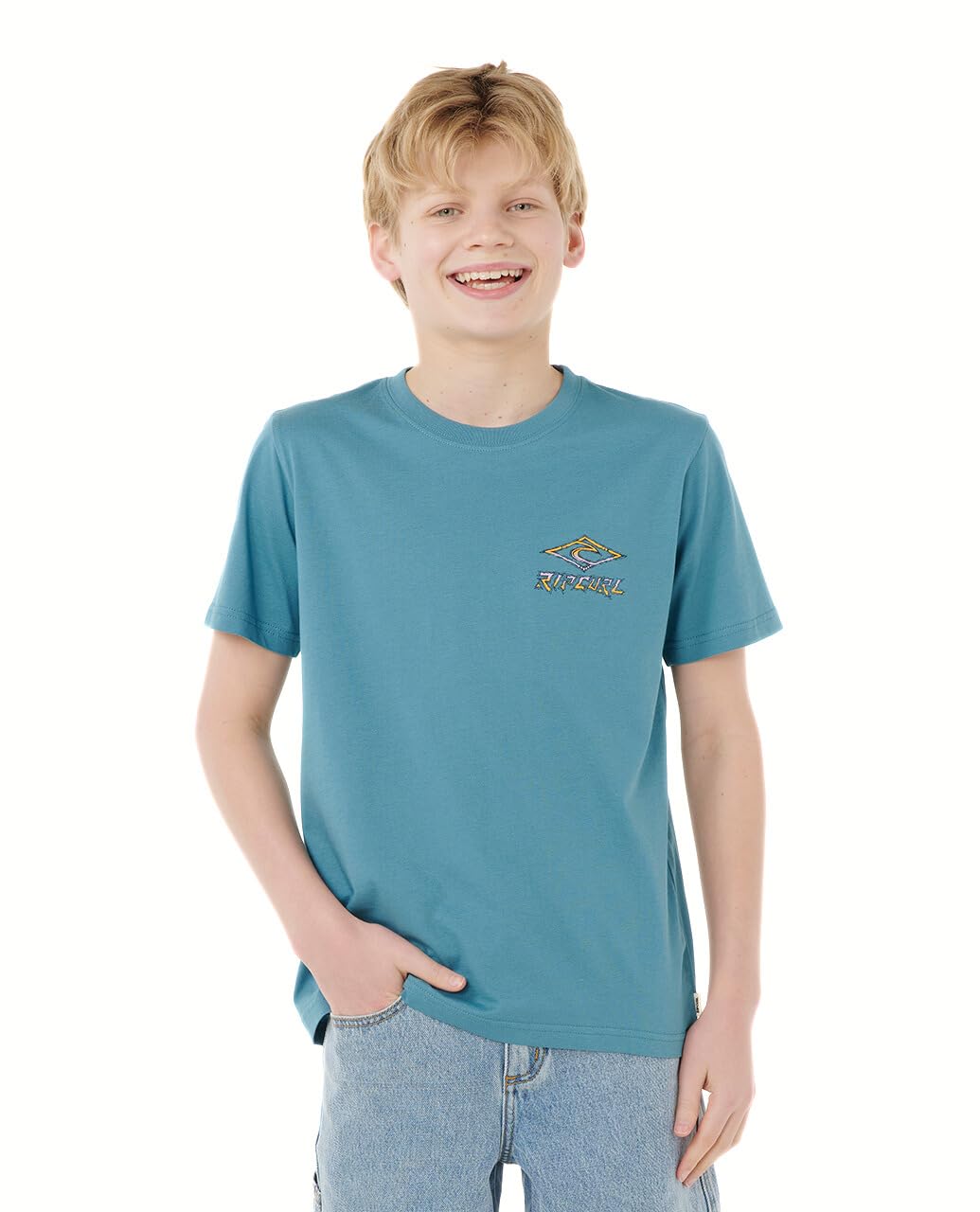T-shirt Rip Curl garçon manches courtes bleu pour les vacances à la plage
