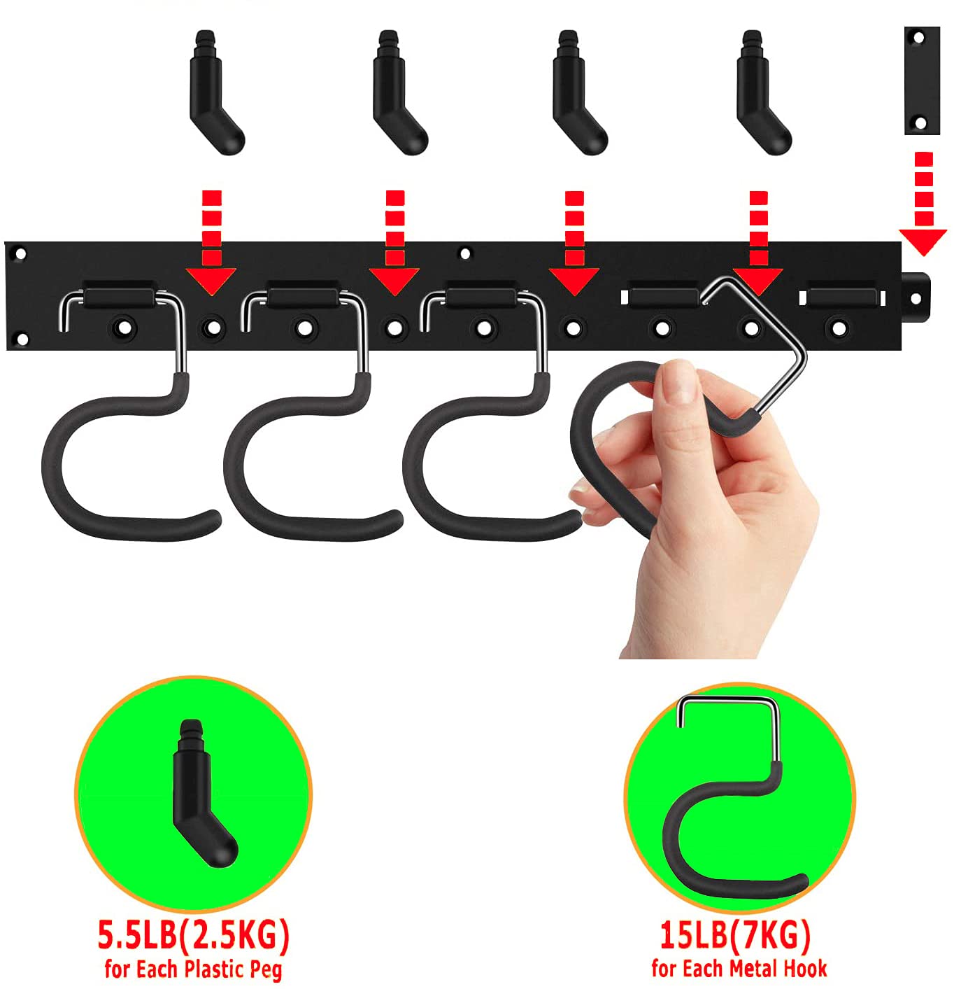 122 cm, sistema di stoccaggio pesante e regolabile, per garage, porta attrezzi da giardino, organizer per attrezzi da giardino, organizer da garage (nero)