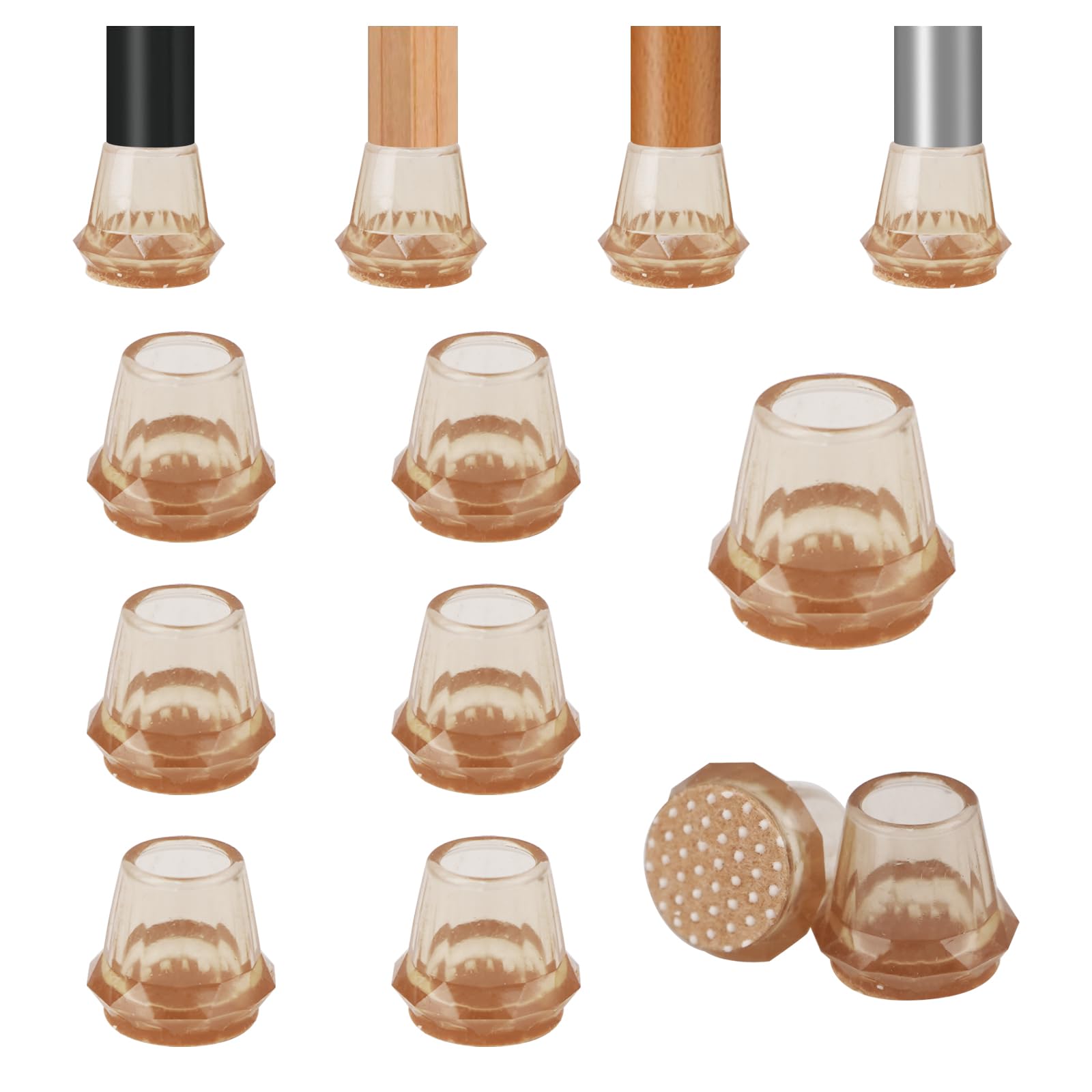 Vookkp 24Pcs 13-22mm Chair Leg Floor Protectors Cap, Brown Furniture Pads, Silicone Chair Leg Caps with Felt Pads