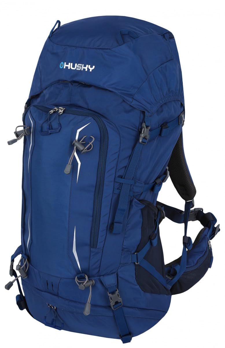 Husky Expeditionsrucksack 70L – Ultraleichter & Robuster Trekkingrucksack mit Verstellbarem Rückensystem, Viel Stauraum & Regenhülle für Abenteuer & Reisen (Ranis, Blau)