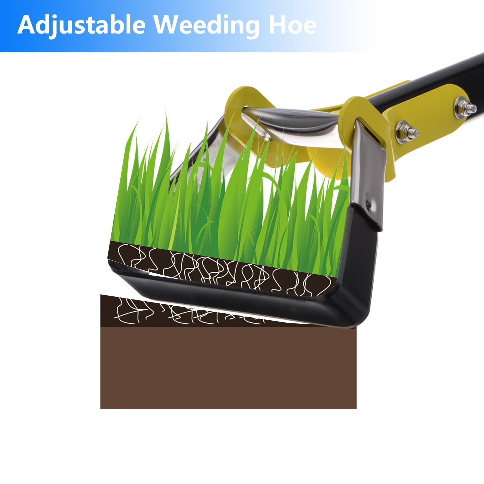 QUARKZMAN Hula Azada Jardín Herramienta 15-94" Ajustable Bucle Desmalezado Jardinería Azada Larga Manejar Mano Acción Maleza Herramienta para Jardín Deshierbe Siembra, Negro y Amarillo