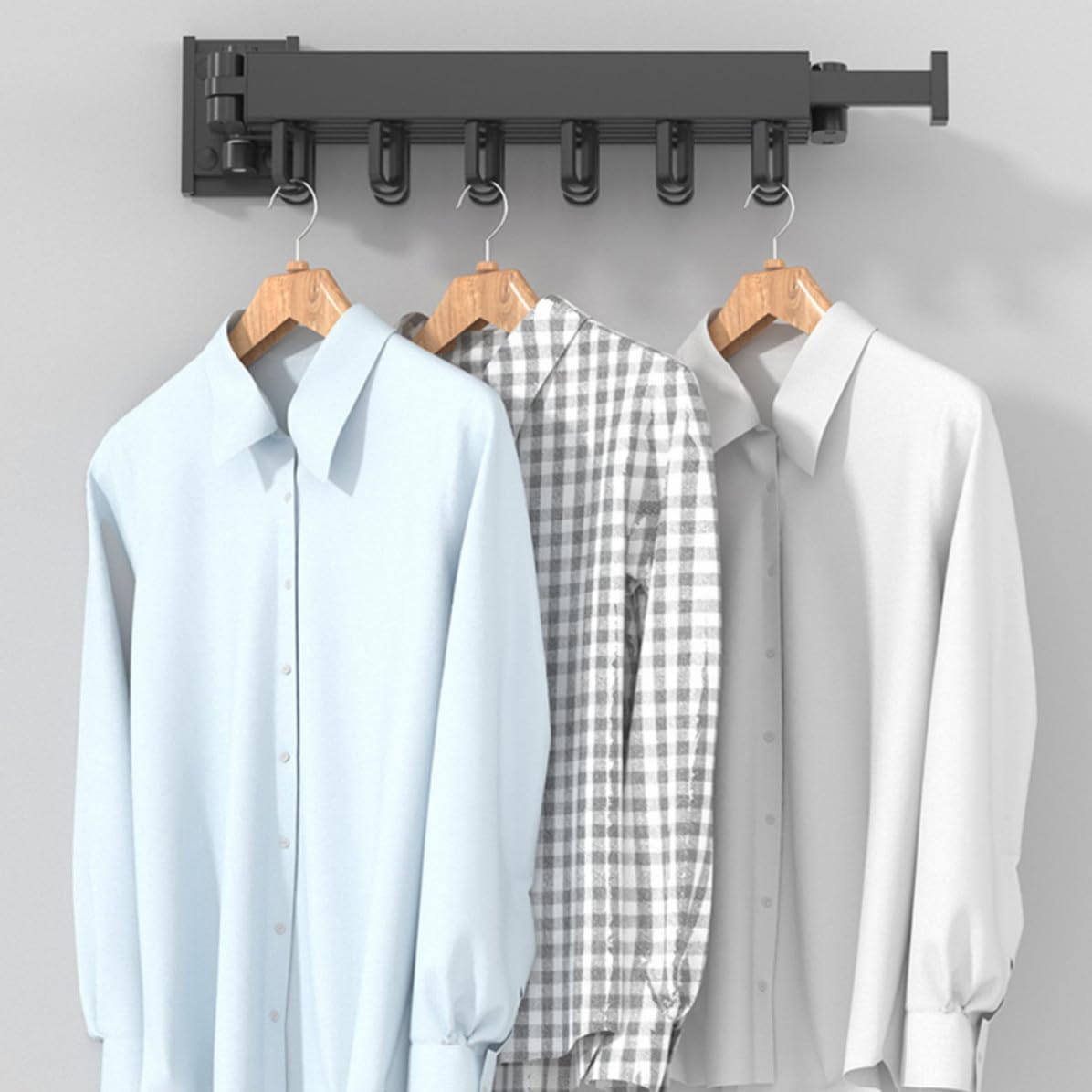 CLISPEED Wandmontierter Wäscheständer aus Zinklegierung Klappbar und Ausziehbar Platzsparendes Faltbares Design für Wohnzimmer und Badezimmer Schwarzer Wäschetrockner