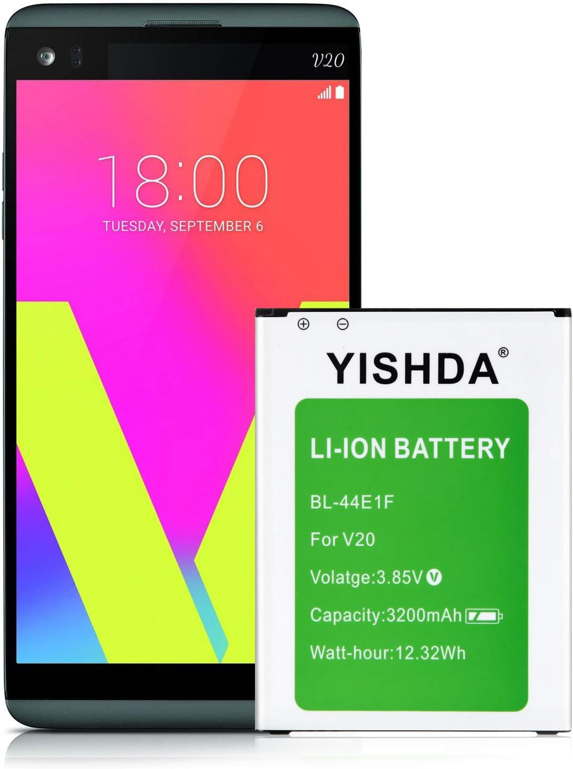 V20 Battery, YISHDA 3200mAh Replacement BL-44E1F Battery for V20 H910 H918 LS997 US996 VS995 Cell Phone | V20 Spare Battery