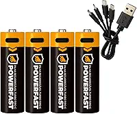 Gshield 4UN Pilha Recarregável USB-C Powerfast Carga Direta Rápida 1,5v até 1200 Ciclos (AA, 3400 mWh)