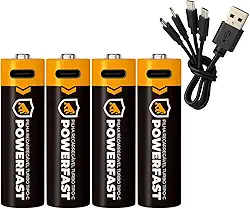 Gshield 4UN Pilha Recarregável USB-C Powerfast Carga Direta Rápida 1,5v até 1200 Ciclos (AA, 3400 mWh)