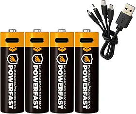 Gshield 4UN Pilha Recarregável USB-C Powerfast Carga Direta Rápida 1,5v até 1200 Ciclos (AA, 3400 mWh)