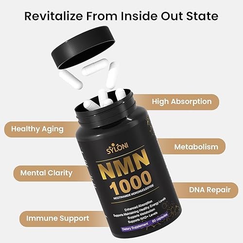 Miniatura 5 de Suplemento NMN de 1000 mg, 99% puro para suplemento NAD+, 60 cápsulas de mononucleótido de nicotinamida para aumentar los niveles de NAD, aumentar