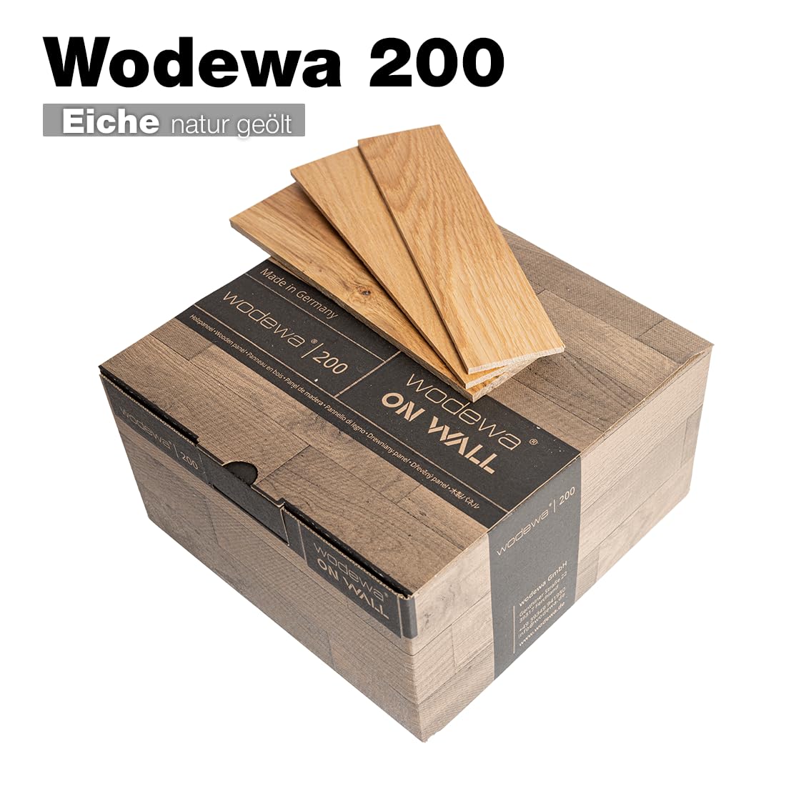 wodewa | Wandverkleidung Holz Eiche Auslese | 1m² 3D Echtholz Wandpaneele 200x50mm | Wohnzimmer TV-Wand Holzwand | Made in Germany | geölt 200