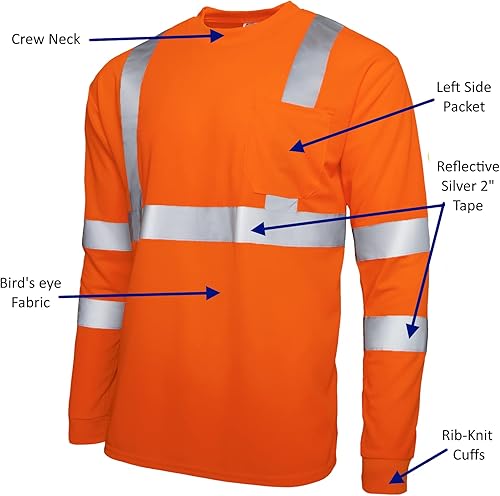 Miniatura 3 de JORESTECH Camiseta de seguridad reflectante de alta visibilidad impresa de manga larga naranja ANSI clase 3 nivel 2 tipo R TS-08
