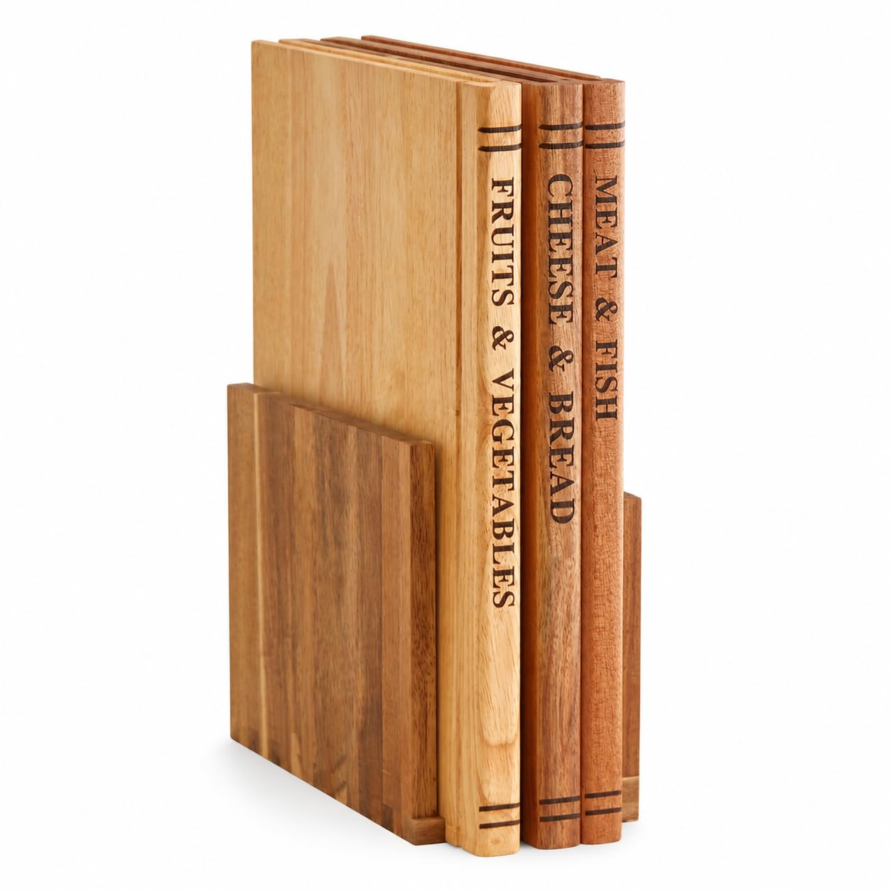 Book Cutting Board Set of 3 with Stand, Acacia Wood Kitchen Chopping Boards