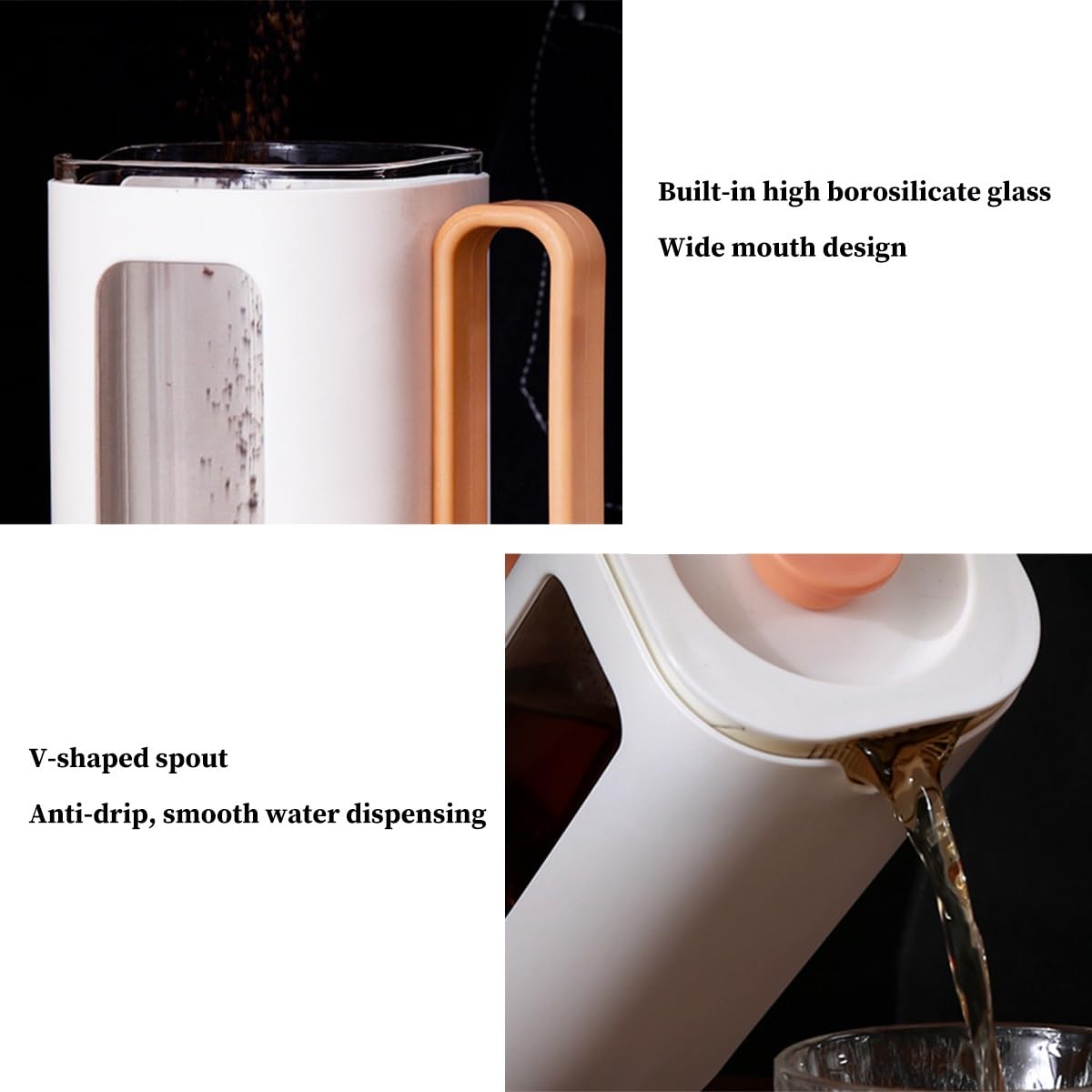 Zaparzacz Do Kawy French Press Z Plastikowym Uchwytem, Podwójną Ścianką Izolacyjną I Filtrem Ze Stali Nierdzewnej, Wkładka Z Wysokoborokrzemowego Szkła, Do Kawy I Herbaty(/Black,1.2L)