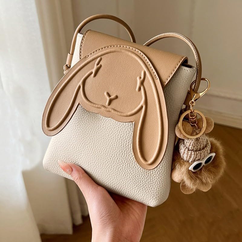 FUNSEED Cute Crossbody Bag for Women, Small Leather Lightweight Rabbit Cell Phone Bag for Daily Use, Beige4