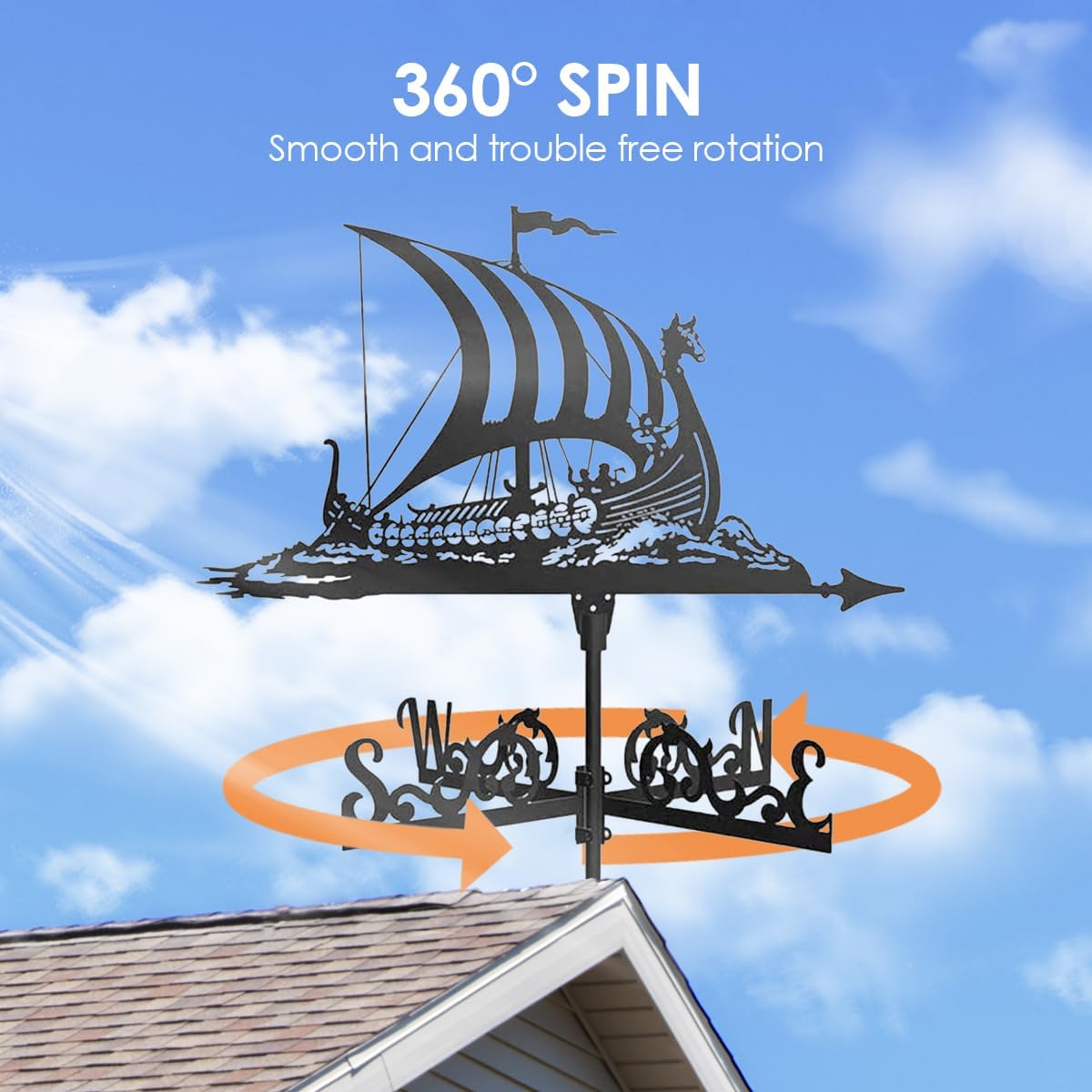 Weathervane Metal Roof Mount,Viking Ship,Handcrafted Metal Wind Direction Indicator for Gardens and Roofs