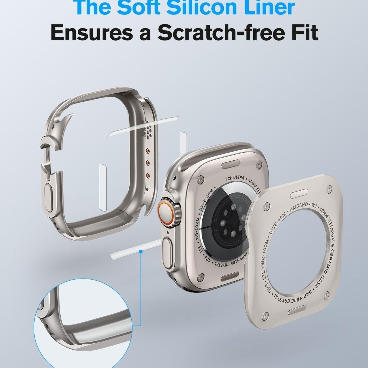 CZKE Funda de aleación para Apple Watch Ultra de 49 mm, serie S10 de 46 mm, S9, S8, S7, S6, S5, S4, SE, 44 mm, 45 mm, cubierta protectora de marco de metal (plata mate, 46 mm)