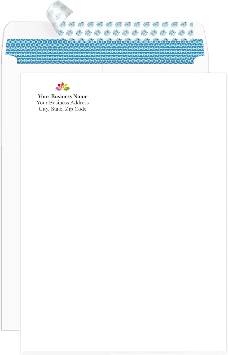 Aimoh 100 10 x 13 Custom Printed Self Seal Catalog Envelopes - 28lb - White, Security Tinted, Ultra Strong Quick-Seal, 10x13 inch (79100-100)