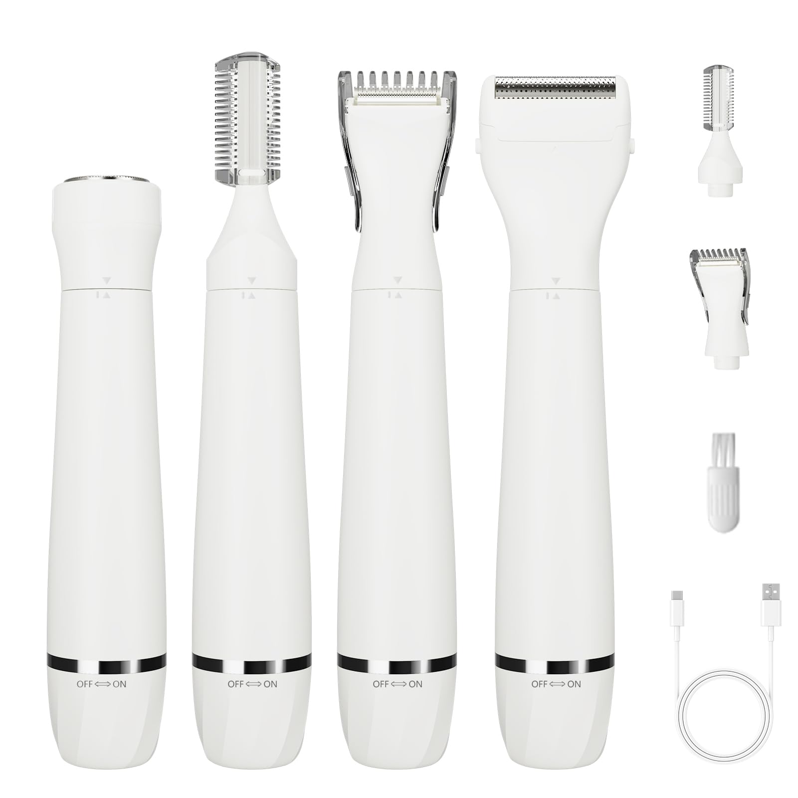 Electric Razors Shaver for Women - 4 in 1 All-in-One Face/Body Trimmer and Shaver Set, Waterproof Pubic Hair Trimmer Facial Hair Remover, Eyebrow &
