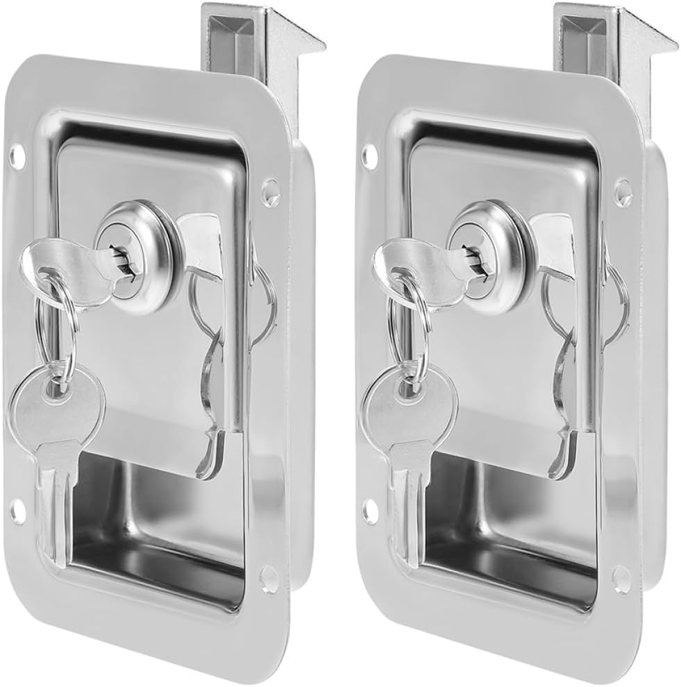 Heavy Duty Flush Mount Locking Paddle Latch 2 Sets with Keys for Trailer Toolbox Rv Truck Bed Camper Enclosed Trailer Door Security