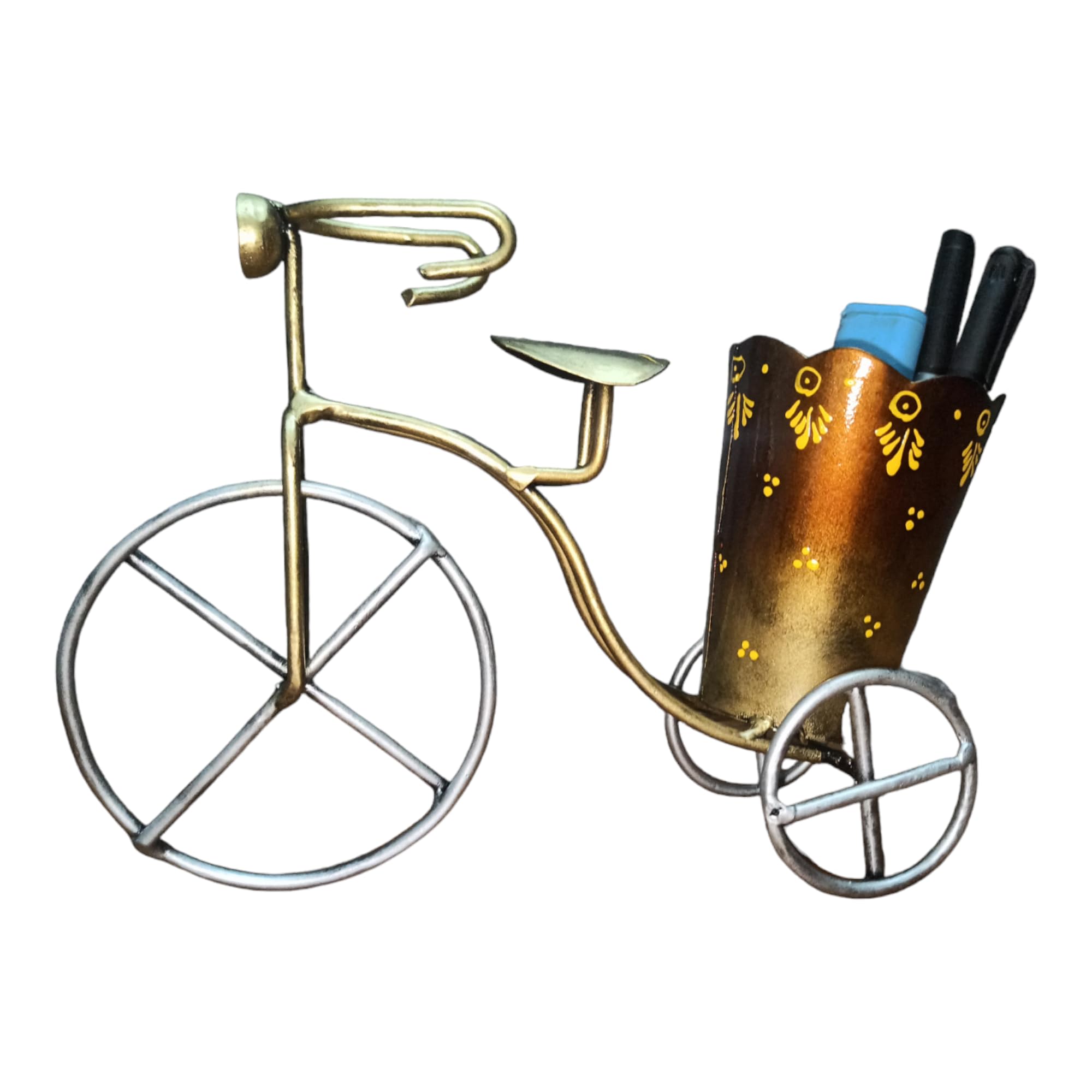 Royal Craft Palace Decorative Metal Tokri Cycle Pen Holder - Embossed Design
