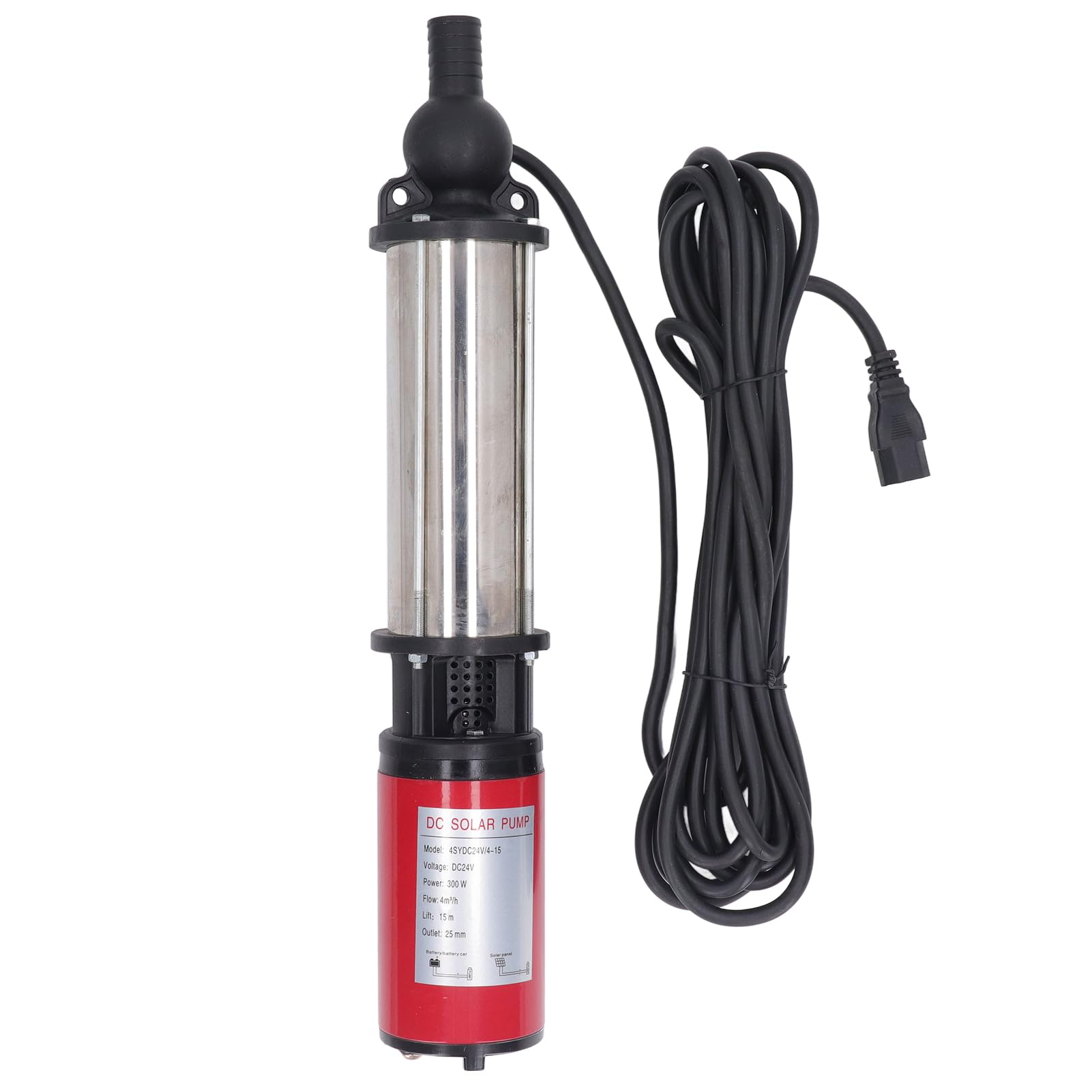 FTVOGUE Bomba de Pozo Profundo CC Bomba de Agua Solar de 24 V 300 W con Motor de Cobre Cuerpo de Acero Inoxidable Flujo de 4 M³ H Elevación de 15 M Salida de 1 Pulgada para Hogares Granjas Vehículos